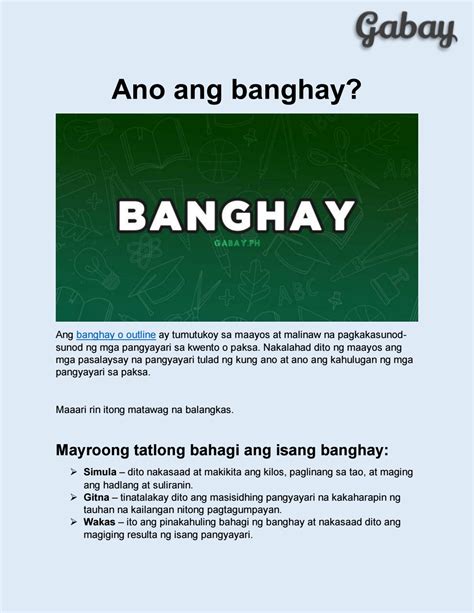 Ano Ang Banghay Halimbawa At Ang Kahulugan Nito.